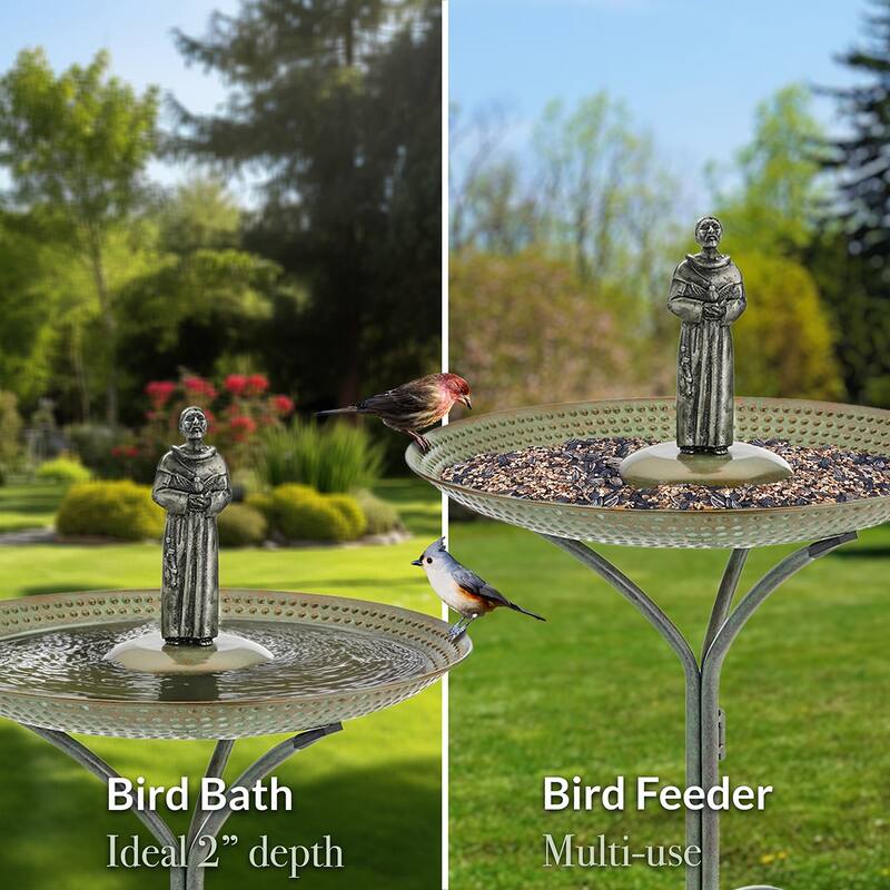 20" Blue Verde Copper Bird Bath with St Francis