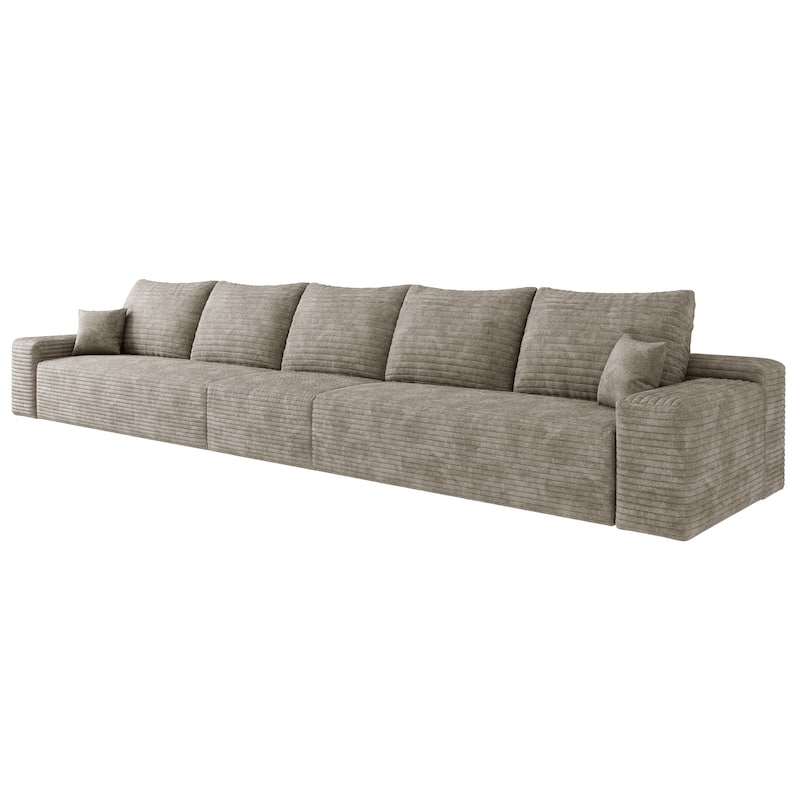 168"Foam 6-Seater Sofa - Plush Corduroy Cloud Couch with Recliner and High-Resilience Foam