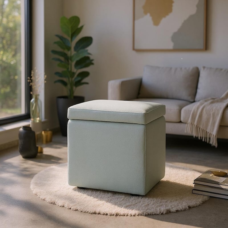 Modern Square Corduroy Ottoman Footrest with Hidden Storage for Living Room or Bedroom - Grey