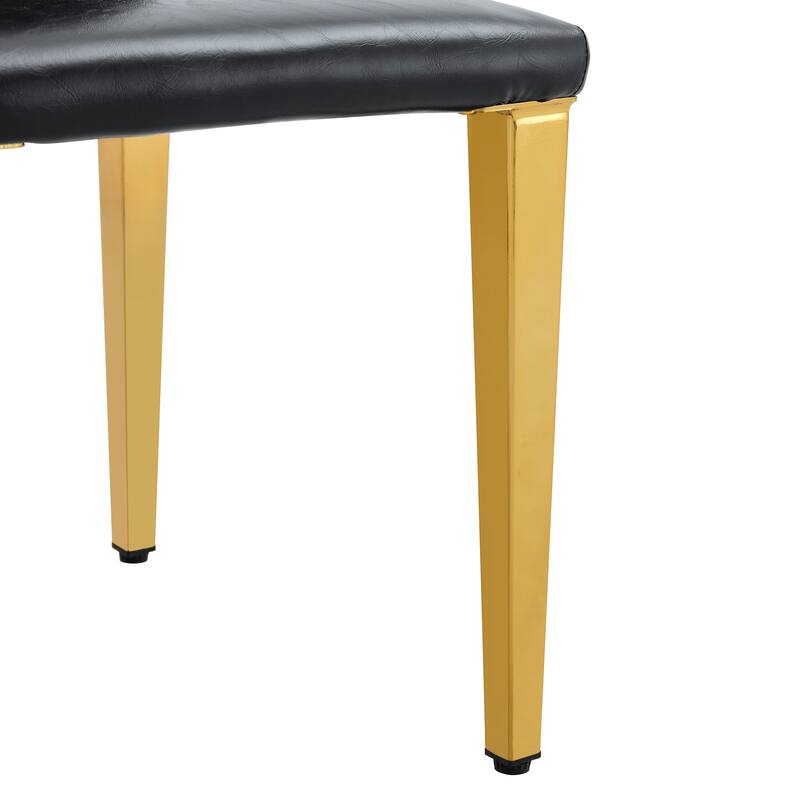 Roomfitters Black PU Dining Chairs with Gold Metal Legs, Versatile Upholstered Set of 2 for Dining Room or Office, Black+Gold