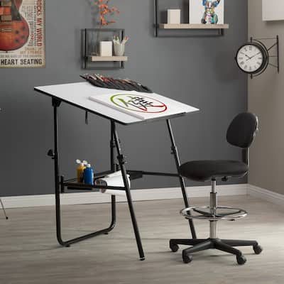Studio Designs Ultima Wood Top White and Black Folding Drafting Table