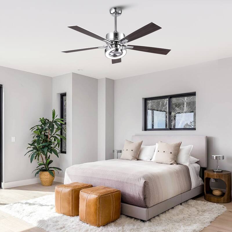 52" Chrome Modern Dimmable LED Indoor Ceiling Fan with Light and Remote