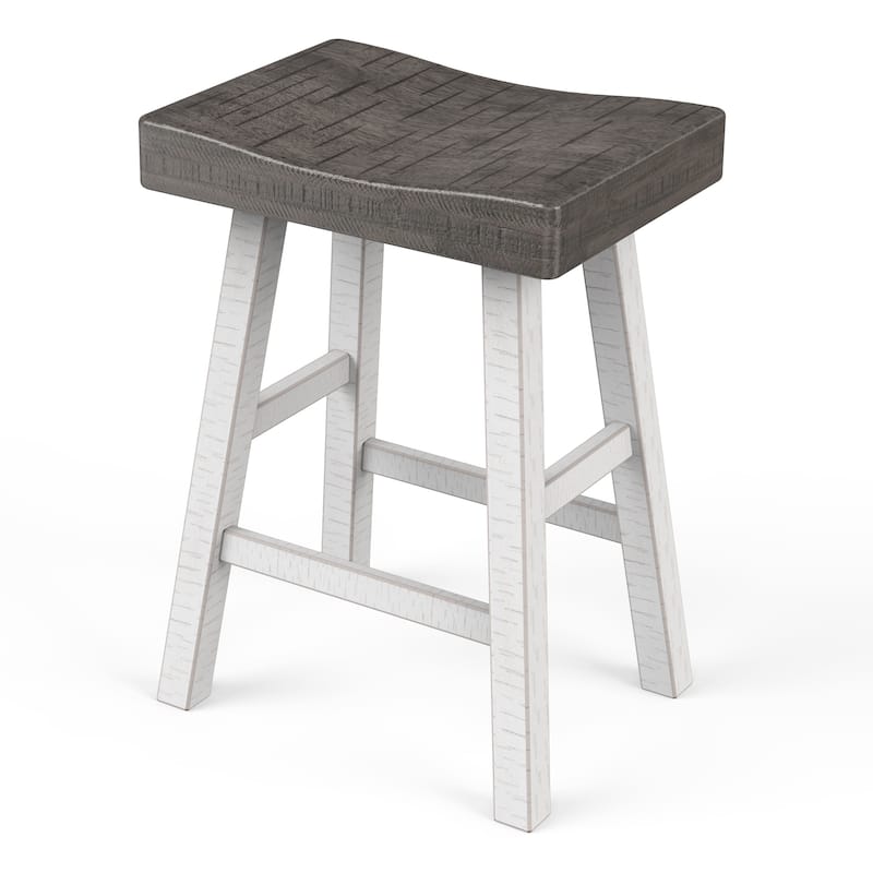 24" Farmhouse Gray Solid Wood Backless Set of 2 Saddle Stool