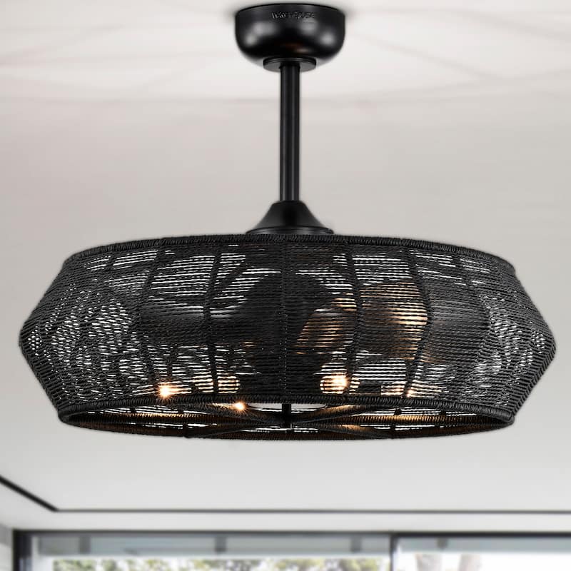 Akasha 28 Inch Rattan Rope Fandelier 6 Light with Remote (Color Optional)