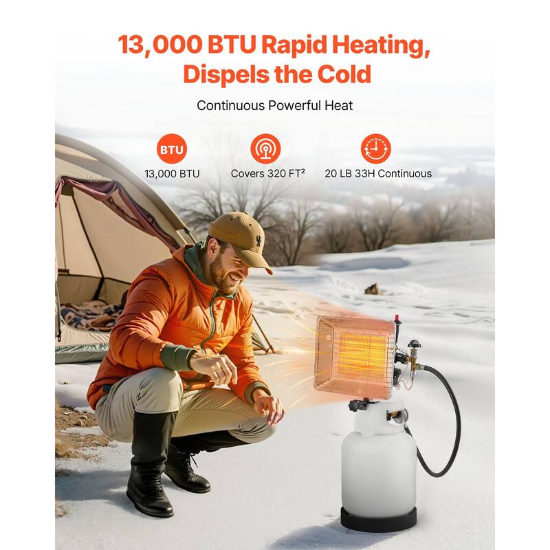 13000 BTU Propane Gas Heater with Stepless Temperature Control - 11.81 x 9.84 x 3.94 inches