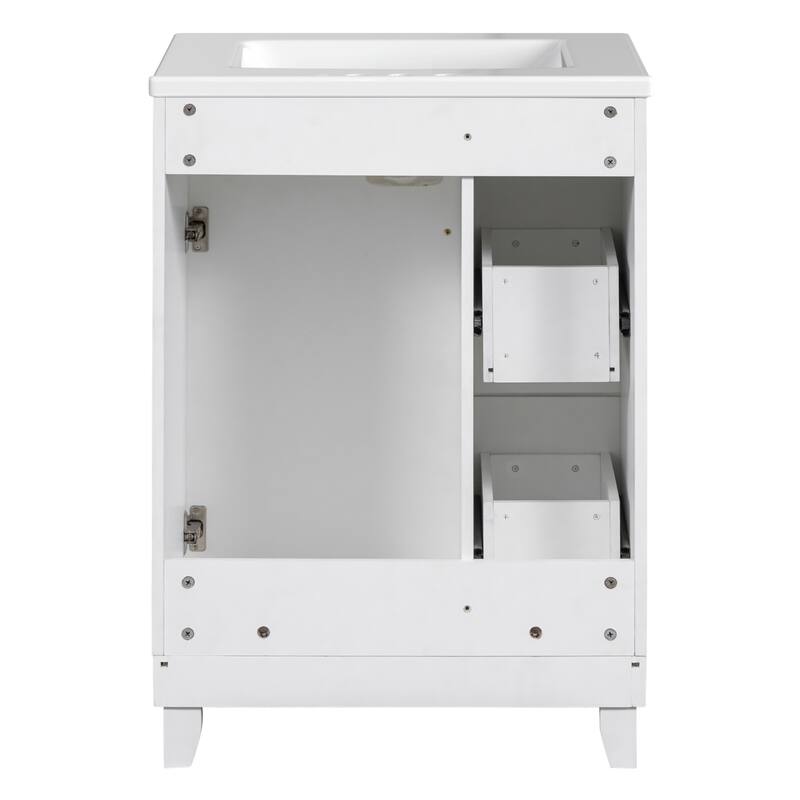 24" Bathroom Vanity Cabinet with Ceramic Sink, 2 Drawers & Door, White