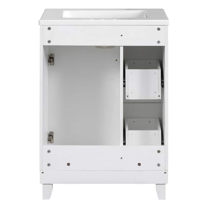 GDFStudio - Luna Wood & Ceramic 24" Bathroom Vanity Cabinet with Drawers & Door