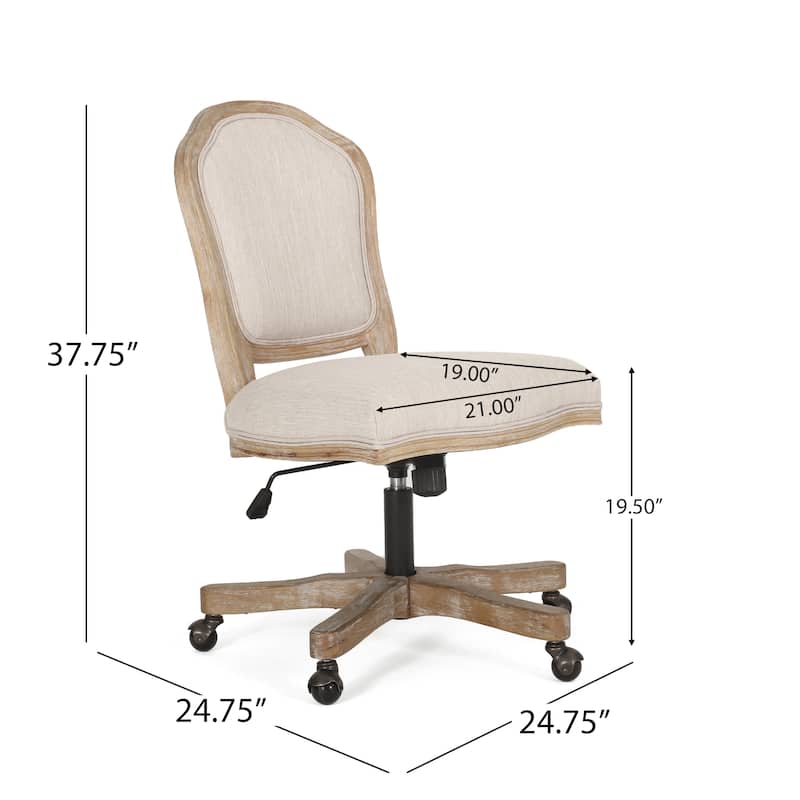 Roomfitters Upholstered Swivel Office Desk Chair with Adjustable Height and Wood Frame, Beige+Natural