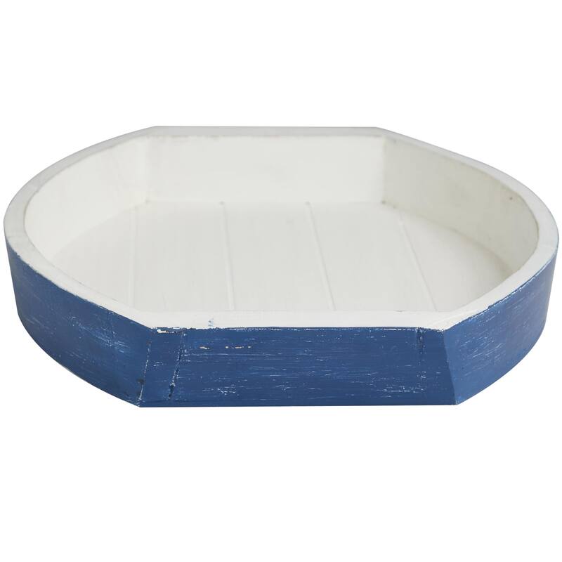 Wood Boat Handmade Distressed Two Toned Tray - Set of 2 Blue - Roche River Decor - 8"W x 13"L x 2"H