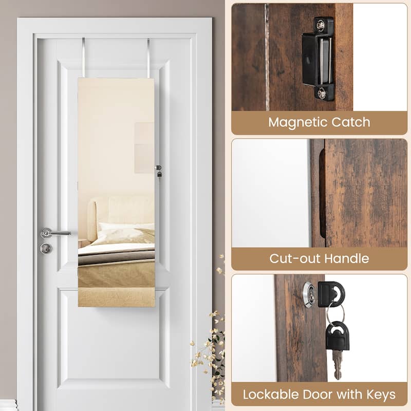 Gymax 43.5'' Jewelry Mirror Cabinet w/ Full-length Mirror & Interior