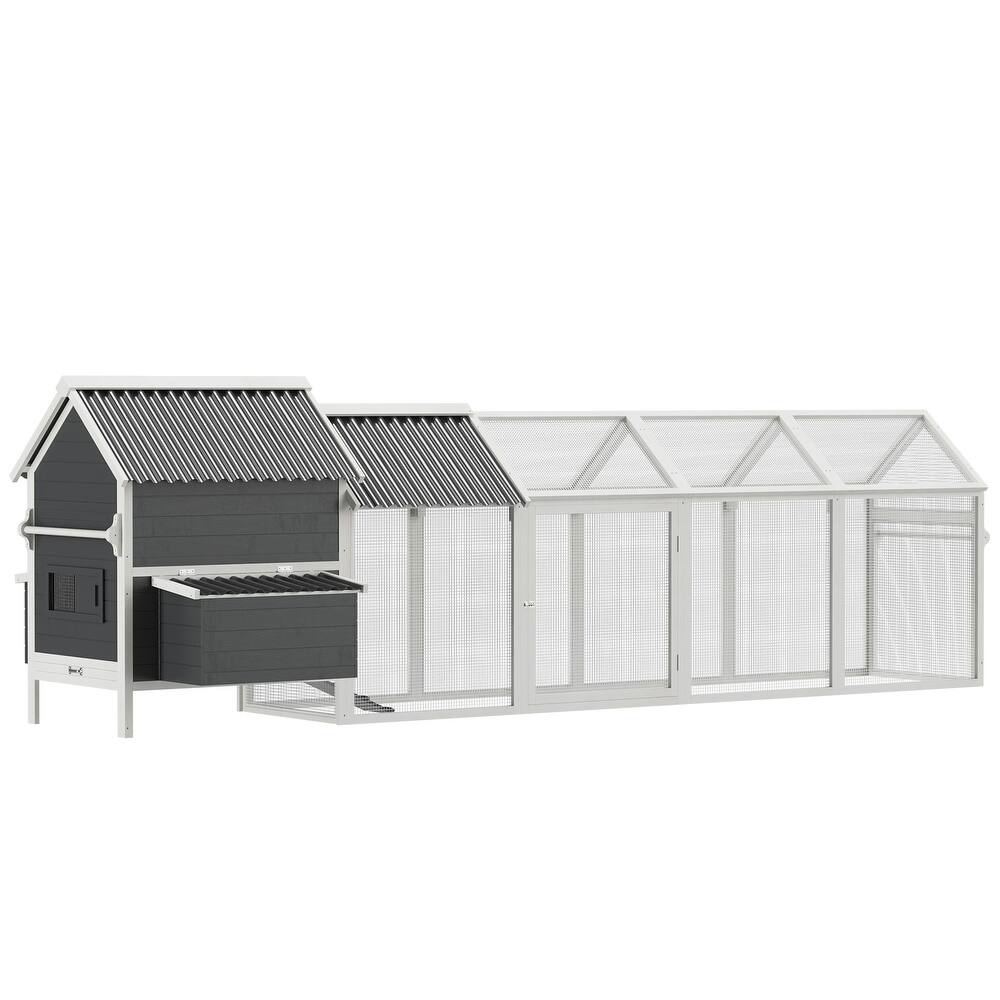 PawHut 162" Large Chicken Coop Wooden with Handles, Outdoor Chicken Cage Hen House with Nesting Boxes, Roof, Tray, Ramp