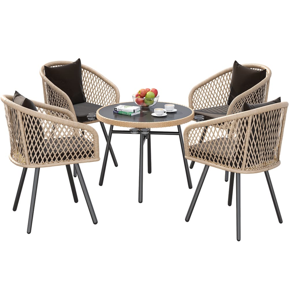 Moasis 4 Person Outdoor Dining Set Wicker Patio Bistro Set - 5 Pcs