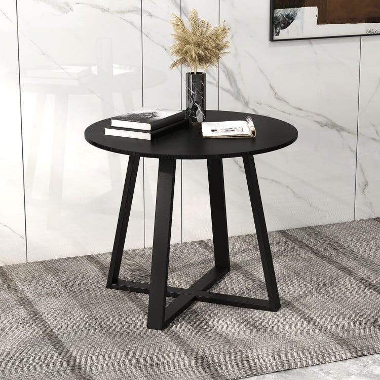 Modern 36” Round Kitchen Table with Black Wood Finish and Pedestal Support Perfect Seats 4 People - 36" x 36” x 30" (L x W x H)