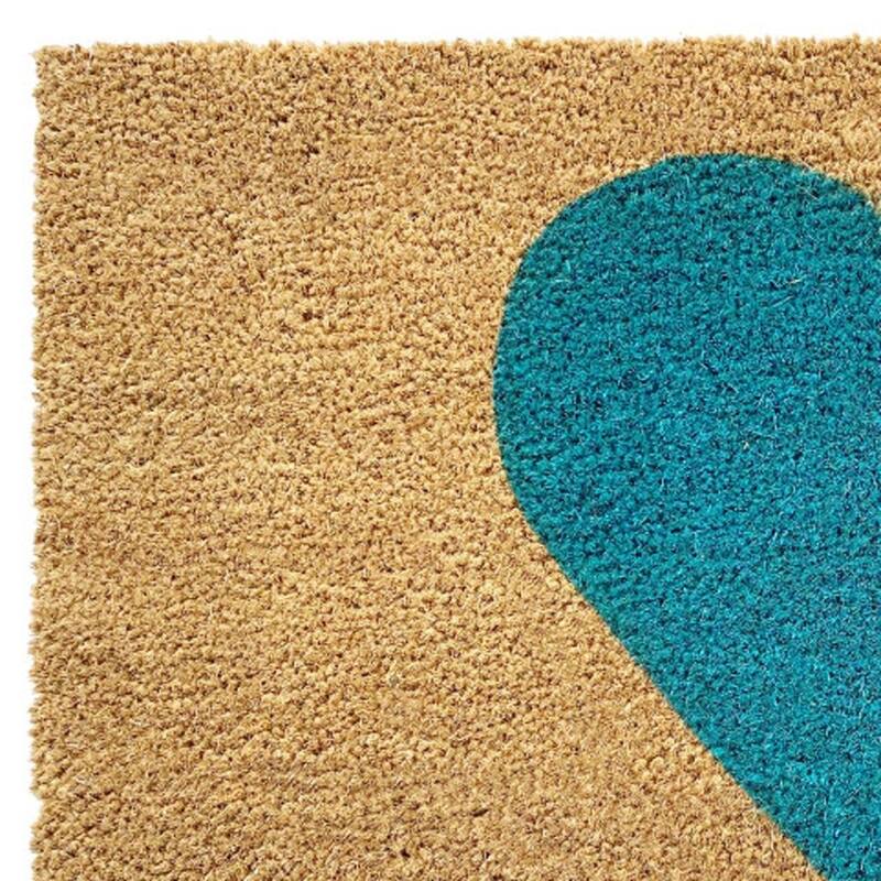 HomeRoots 24" X 36" Brown And Turquoise Heart Outdoor Coir Door Mat - 24.00' X '36.00