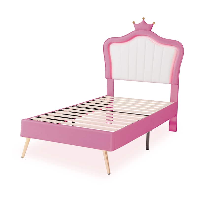 Upholstered Princess Bed with LED Lights
