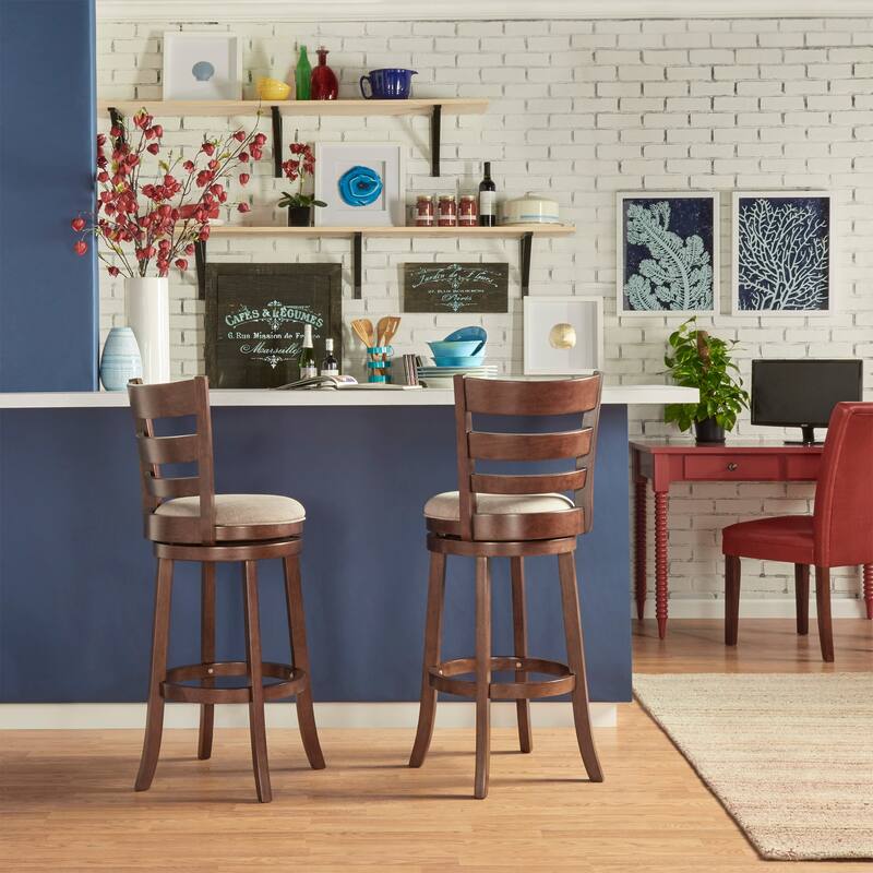 Verona Linen Ladder Back Swivel Bar Stool by iNSPIRE Q Classic