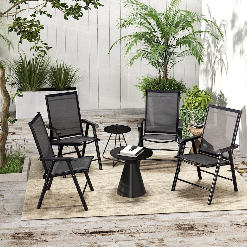 Outsunny 4-piece Folding Patio Chair Set with a Simple & Chic Design, Comfortable for the Deck, Garden, Yard & Travel - Black