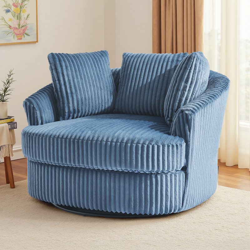 UIXE Oversize 43" Plush Corduroy Swivel Barrel Chair Comfy Accent Chair For Living Room - Blue