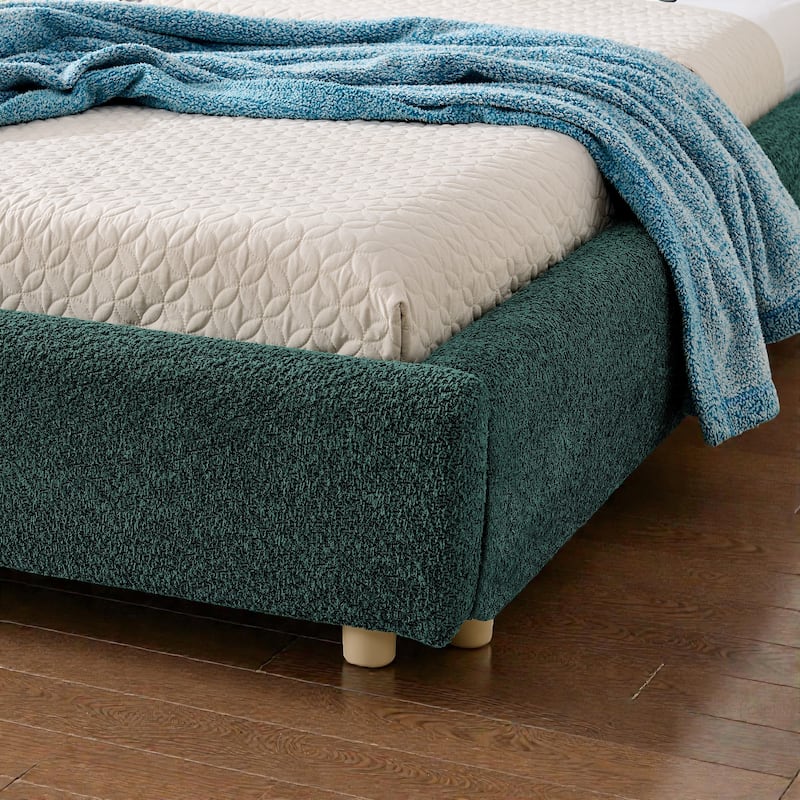 Upholstered Bed Frame with Tall Curved Headboard, Premium Circle Yarn Fabric, Modern Minimalist Platform Bed