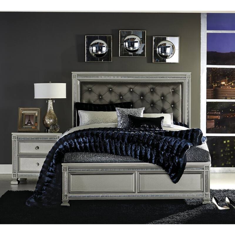 Glamorous Modern Design 1pc Nightstand of 2x Drawers Faux Crystal Knobs Furniture