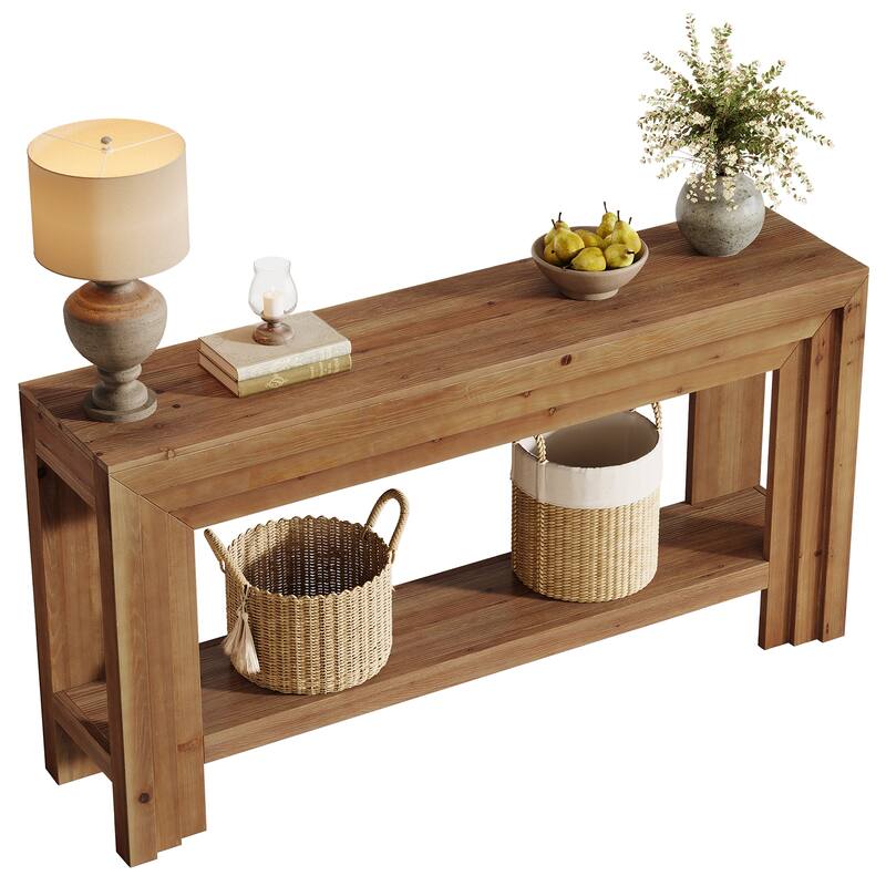 63-Inch Entryway Table, Solid Wood Console Tables with Storage Shelf