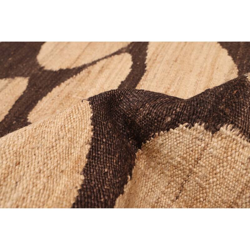 ECARPETGALLERY Flat-Weave Palas Denizli Dark Brown, Tan Jute Kilim - 5'2 x 8'0