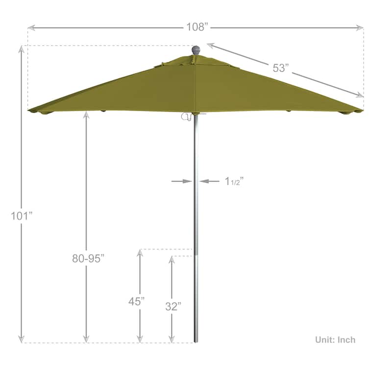California Umbrella 9' Rd. Aluminum Frame, Fiberglass Rib Patio Umbrella, Push Open,Anodized Silver Finish, Sunbrella Fabric