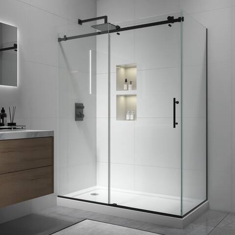 FELYL 48/60''W x 34''L x 76''H Frameless Sliding Corner Shower Enclosure Door