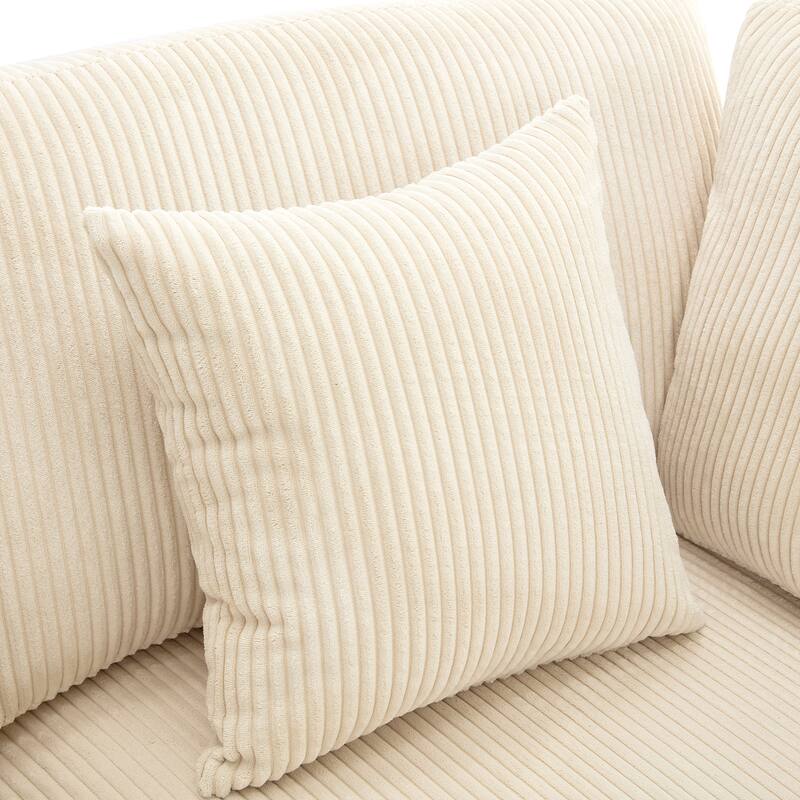 Beige 105" Corduroy Upholstered 3-Seater Sofa with Removable Back Cushions
