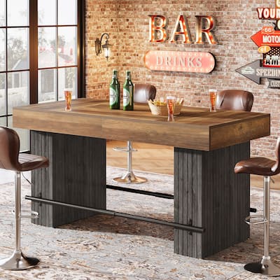 63-Inch Bar Table with Footrest, Bar Height Dining Table with Spacious Top, Industrial Style - 31.5" D x 62.99" W x 35.43" H