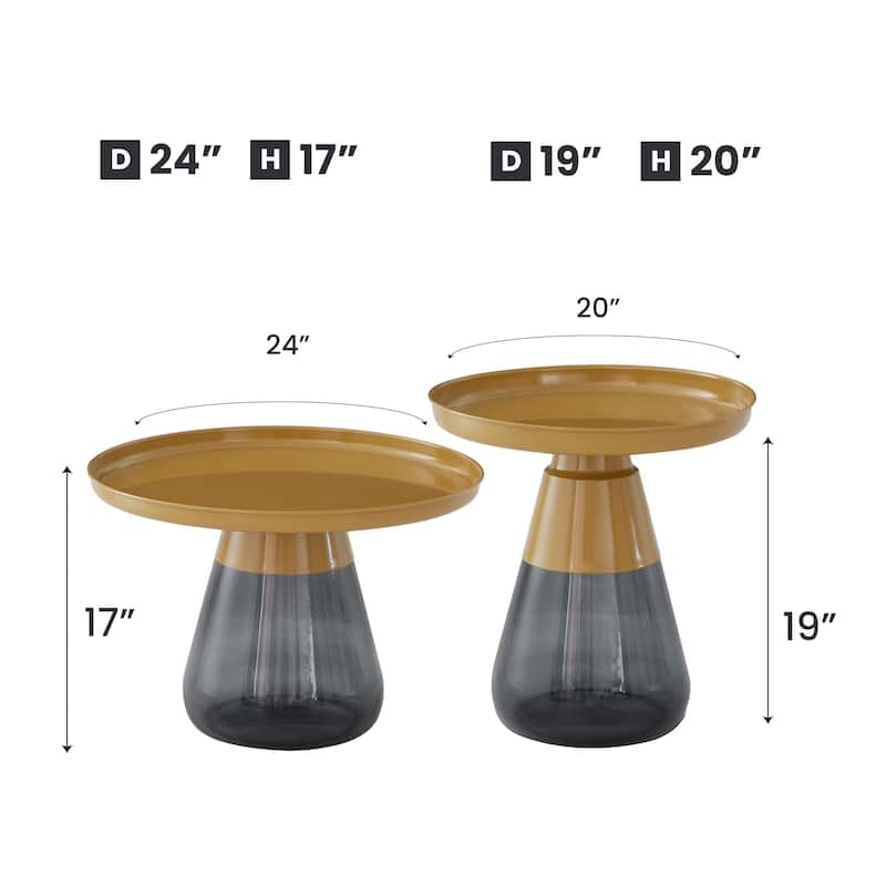 Gold Titanium Coffee Table Set of Two with Glass Base Modern Accent - 24x17 19x20