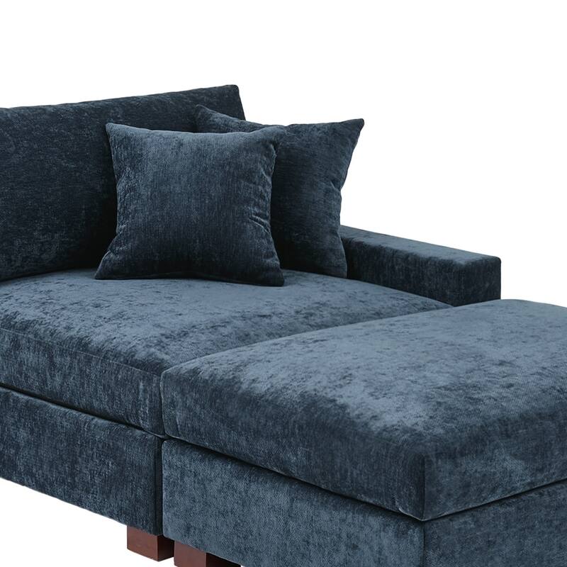 Modern Chenille Chaise Lounge Set with Ottoman
