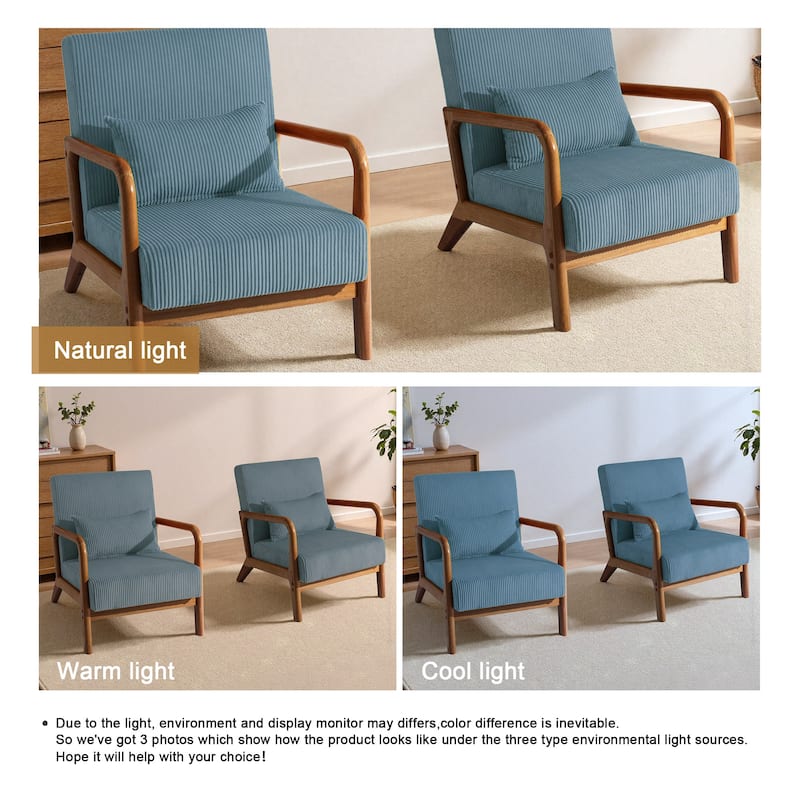 25" W Mid Century Upholstered Wood Accent Chair with Pillow set of 2
