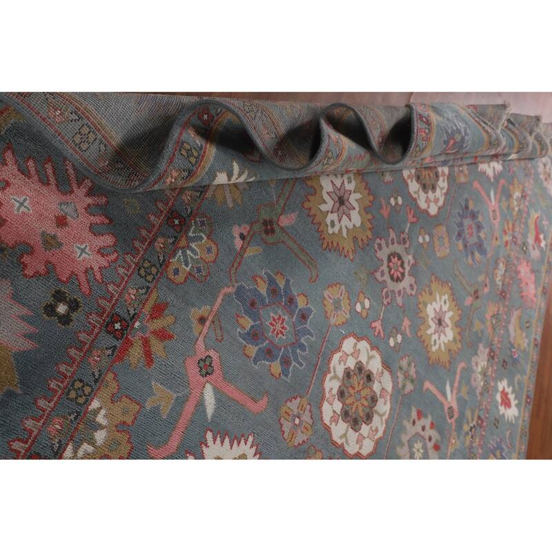 All-Over Floral Oushak Indian Area Rug Handmade Wool Carpet - 9'1"x 11'9"