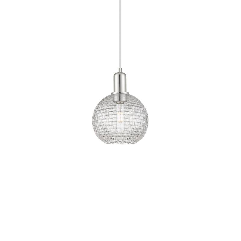 Innovations Lighting 716-1P-11-8 Athens Pendant Athens 8" Wide Mini - Polished Nickel / Clear Basketweave