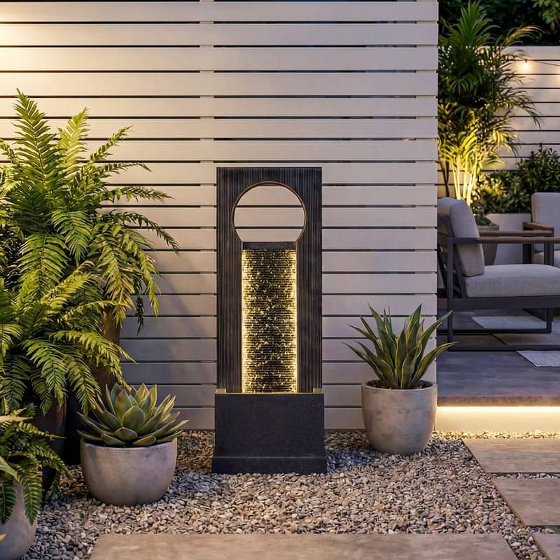 Vbal 40.75in Modern Minimalist Water Curtain Fountain with LED Lights