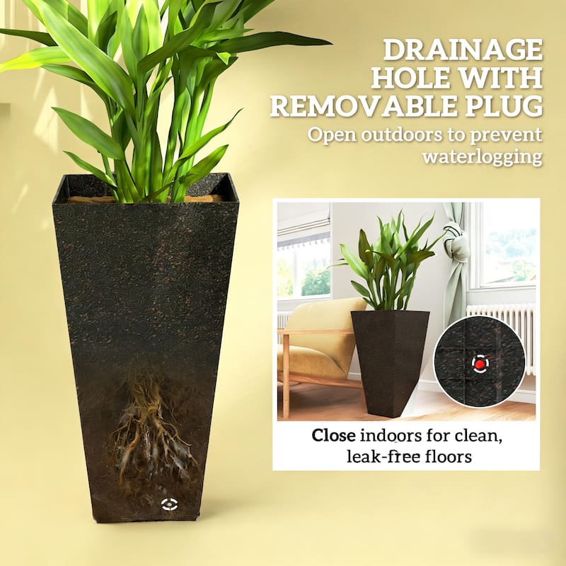 3-Piece Planters Set,Stylish Marble Finish Planter Pot, Drainage Plug