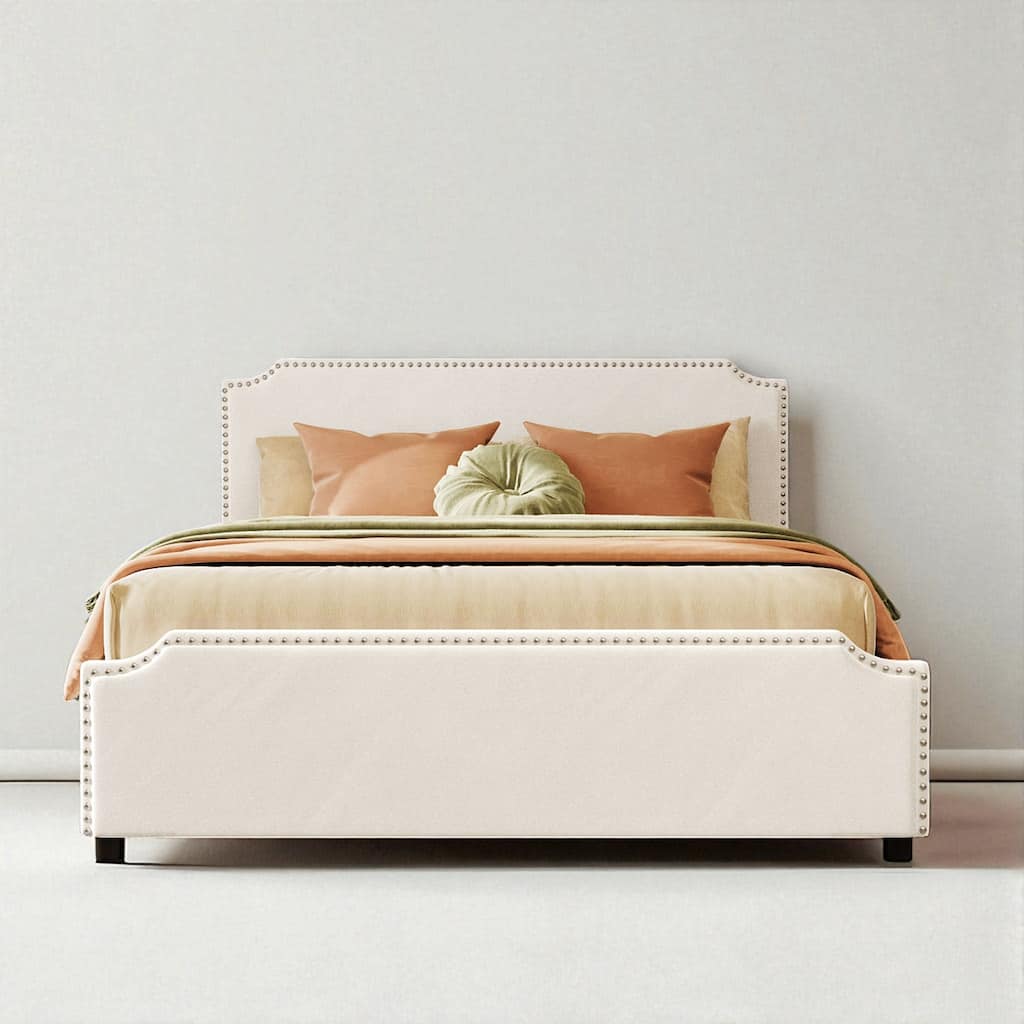 Queen Upholstered Platform Bed with Button Tufted Headboard, 4 Storage Drawers, No Box Spring Required