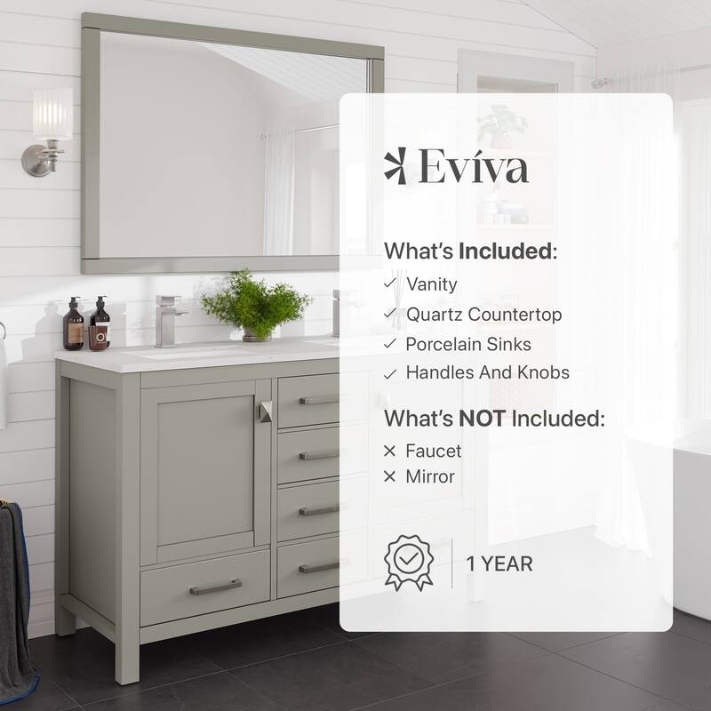 London 54"W Bath Vanity with Carrara Quartz Top & Undermount Sink