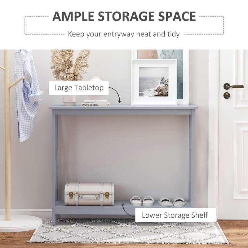 Grey Farmhouse Console Table with Storage Shelf for Entryway and Living Room - 39.25" x 11.75" x 31.75"