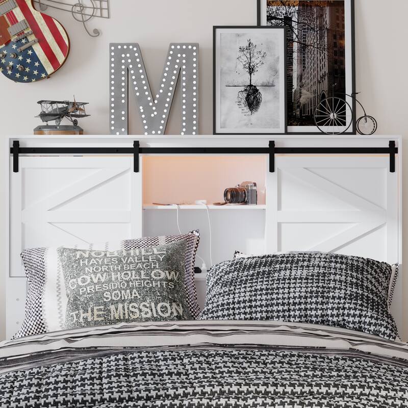 Storage Bed Queen Size Bed Frame w/Charging Station Light Drawers