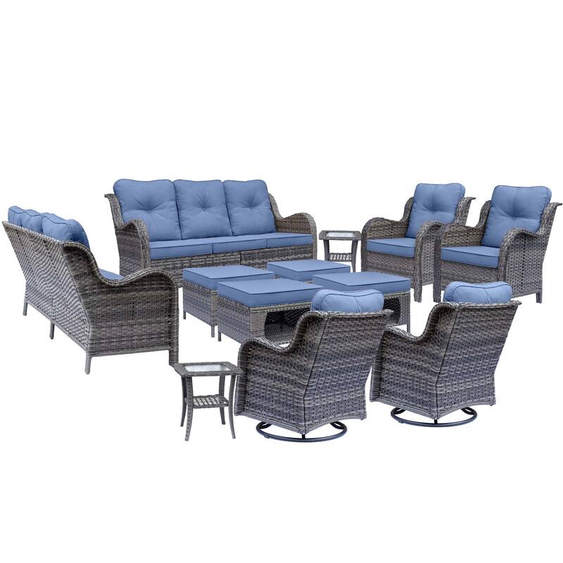 12 Piece Outdoor Wicker Patio Conversation Swivel Chairs Furniture Set