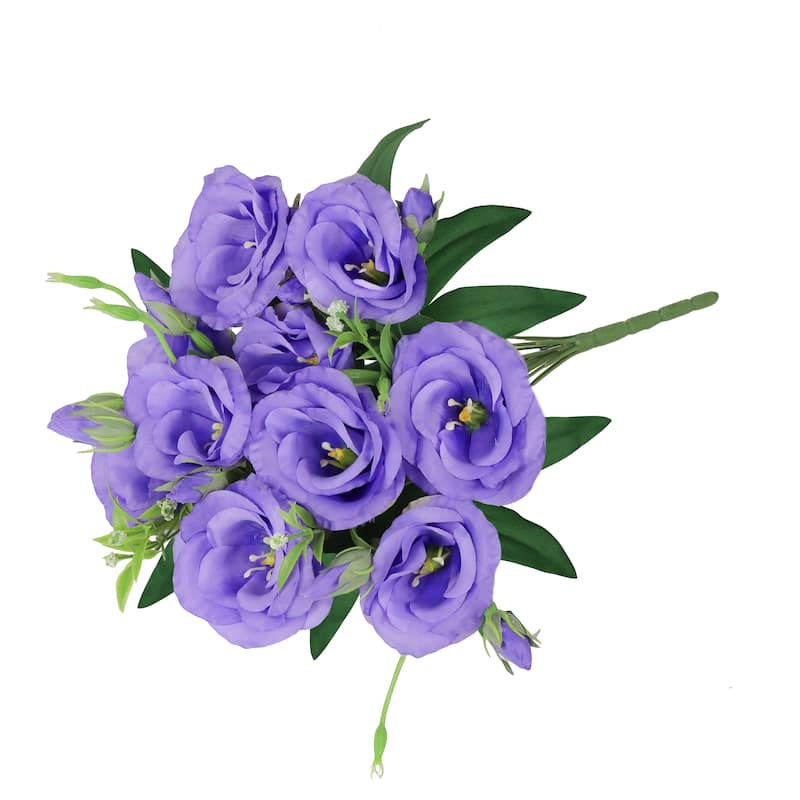 Set of 2 Purple Artificial Lisianthus Prairie Flower Stem Bush Bouquet 19in - 19" L x 11" W x 11" DP