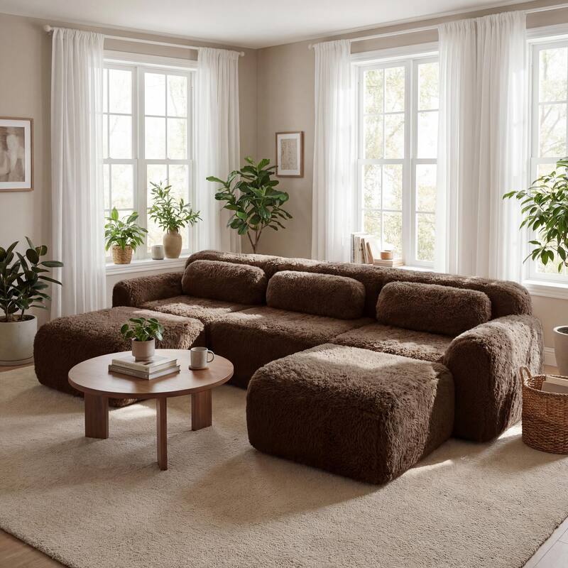 Homy Casa Chocolate Plush Fabric Non-Slip Modular Floor Sofa Sectional - 10' x 14' - Choco5
