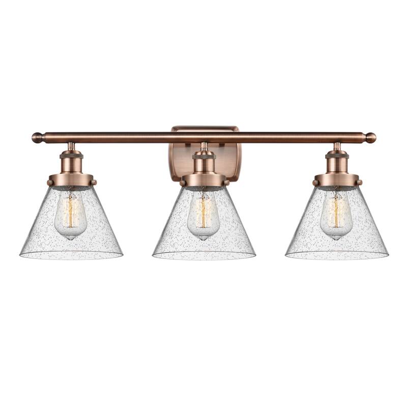 Innovations Lighting Ballston Urban Cone - 3 Light 28" Bath Vanity Light - Antique Copper/Seedy