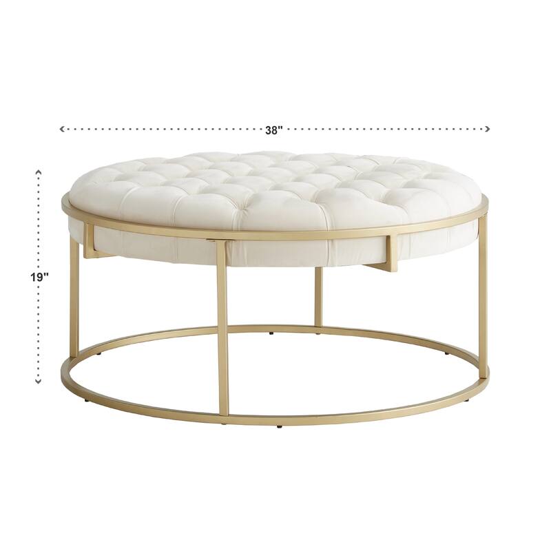 Perdita Gold Finish Velvet Round Tufted Ottoman by iNSPIRE Q Bold