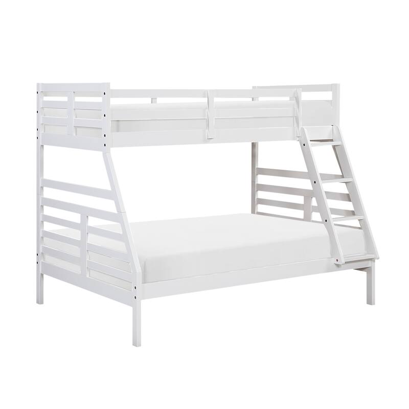 Classic White Twin Over Full Bunk Bed with Guard Rails and Ladder