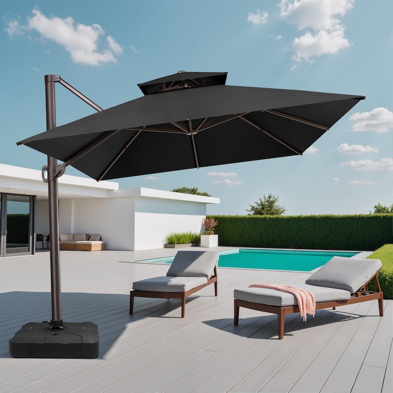 Crestlive Outdoor 13 x 10ft 360-degree Rotation Patio Cantilever Umbrella with Base - Black