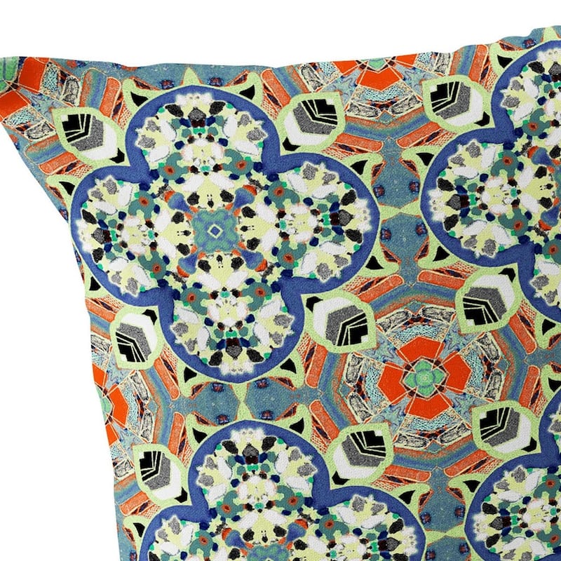 HomeRoots Set of Two 16" X 16" Blue and Orange Blown Seam Floral Indoor Outdoor Throw Pillow - 16.00' X '16.00' X '5.00