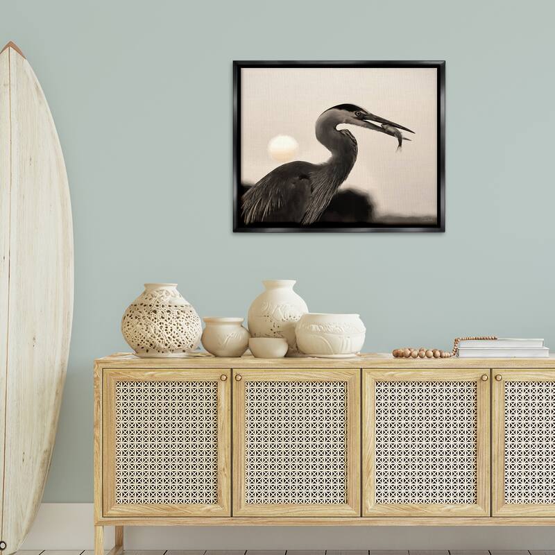 Stupell Heron Feeding on Fish Framed Floater Canvas Wall Art Design By Lori Deiter